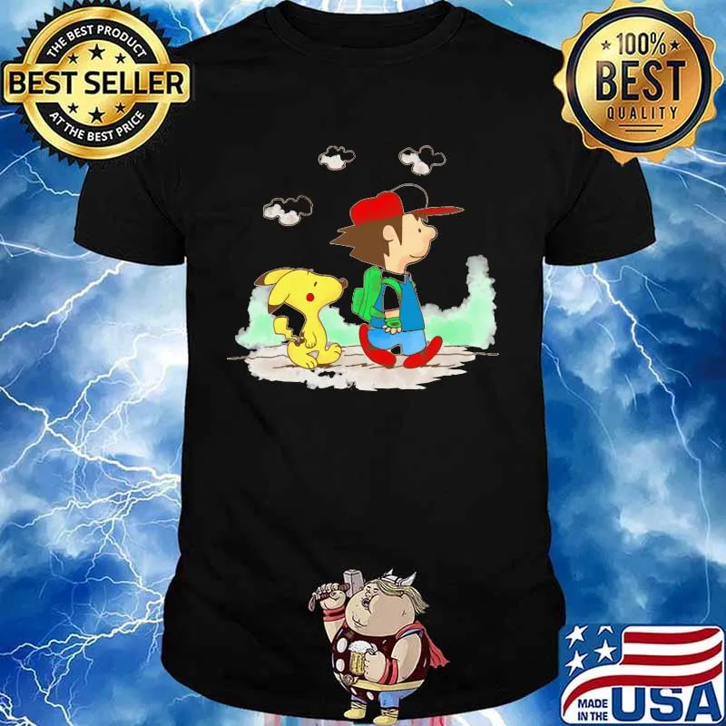 Charlie brown and snoopy pikachu cartoon shirt