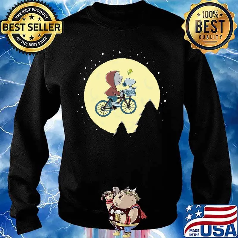 Charlie brown and snoopy riding bicycle moon s Sweater