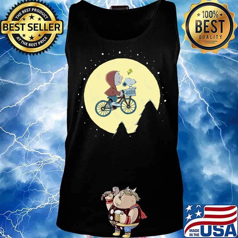Charlie brown and snoopy riding bicycle moon s Tank top