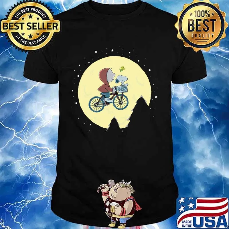 Charlie brown and snoopy riding bicycle moon shirt
