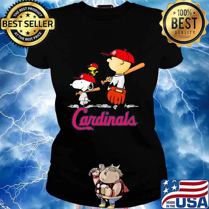 Charlie brown snoopy and woodstock cardinals baseball s Ladies tee