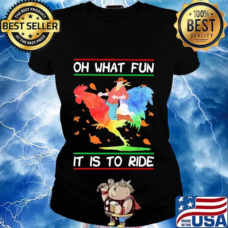 Chicken oh what fun it is to ride leaves fall s Ladies tee