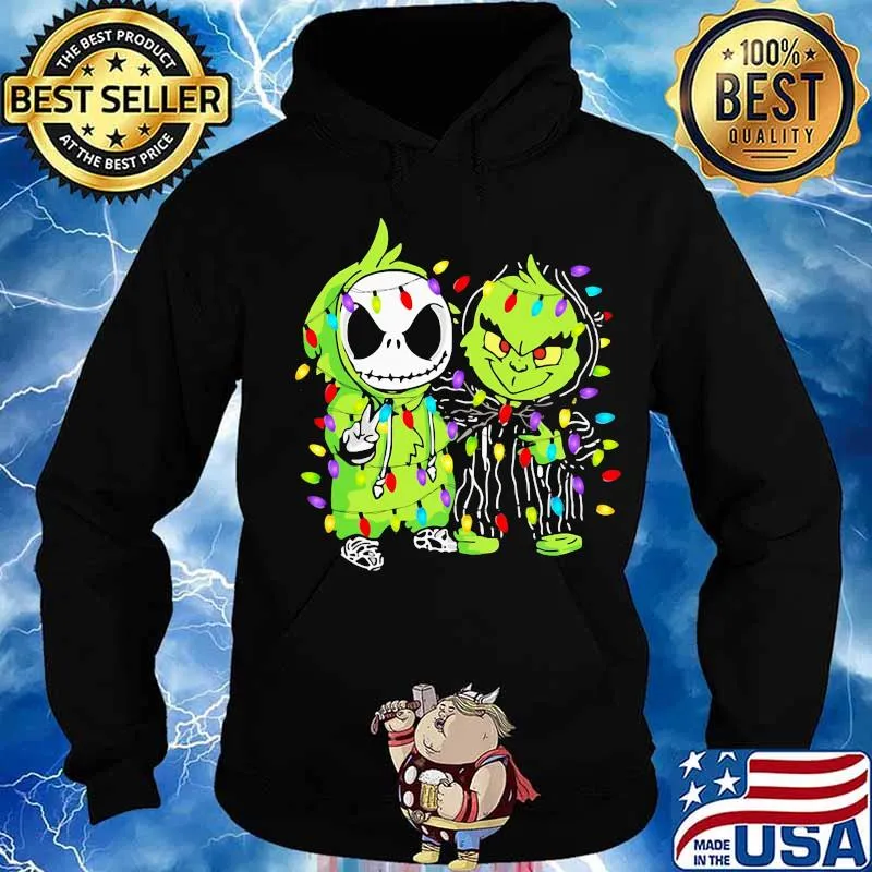 Christmas jack skellington and grinch lights s Hoodie