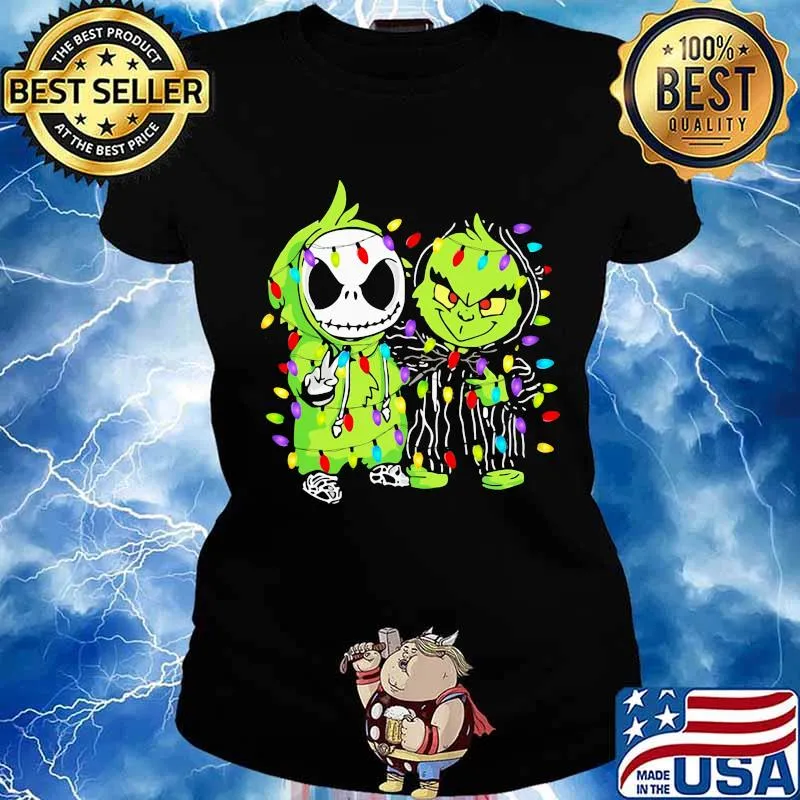 Christmas jack skellington and grinch lights s Ladies tee