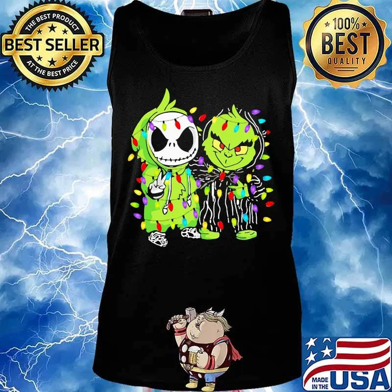 Christmas jack skellington and grinch lights s Tank top