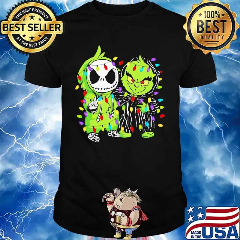 Christmas jack skellington and grinch lights shirt