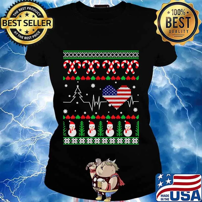 Christmas USA, Heartbeat, Trump 2020 election, flag gift T-Shirt Ladies tee