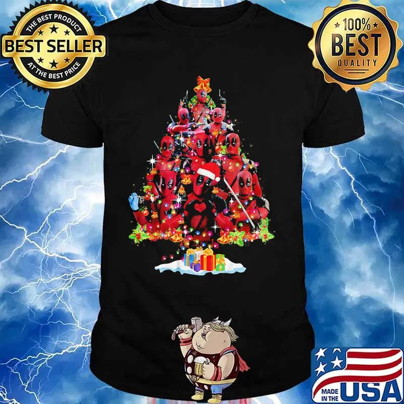 Deadpool cartoon merry christmas tree shirt