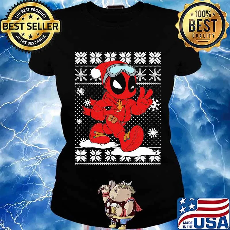 Deadpool cartoon ugly christmas s Ladies tee