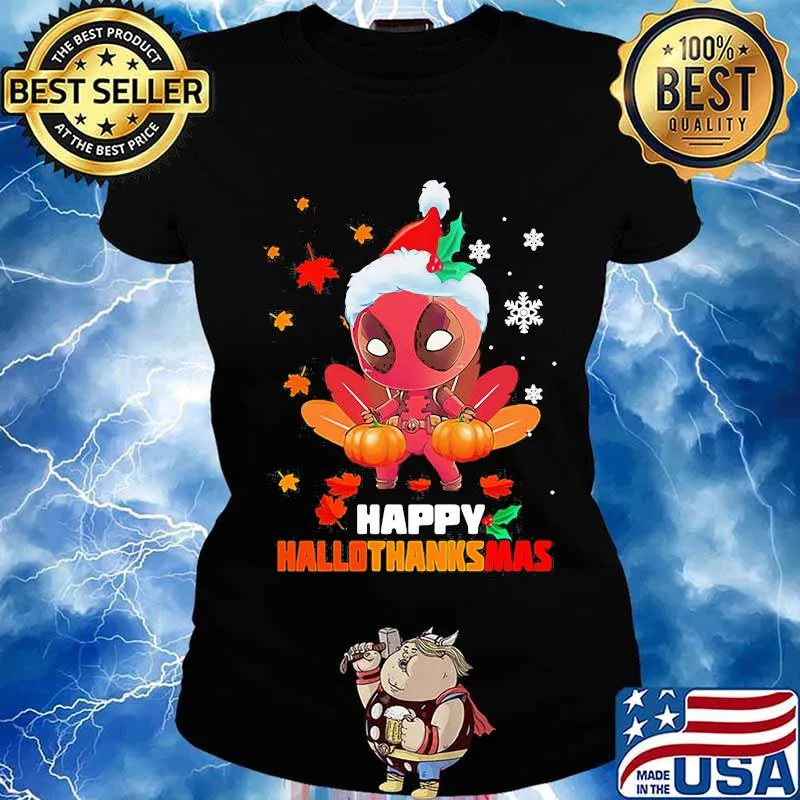 Deadpool happy hallothanksmas halloween thanksgiving christmas s Ladies tee