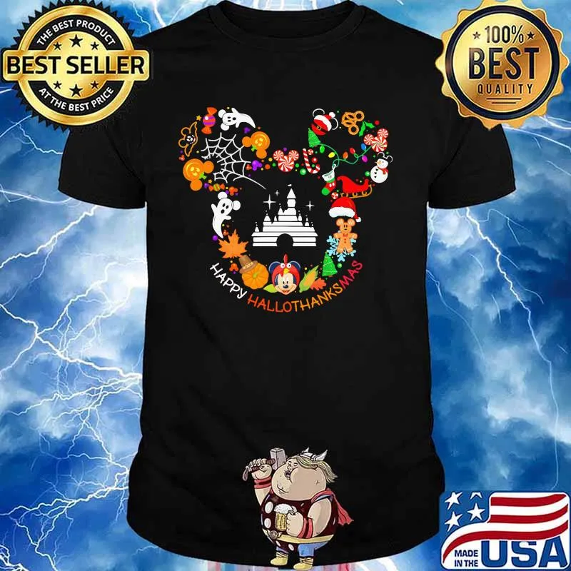 Disney mickey mouse happy hallothanksmas halloween thanksgiving christmas shirt