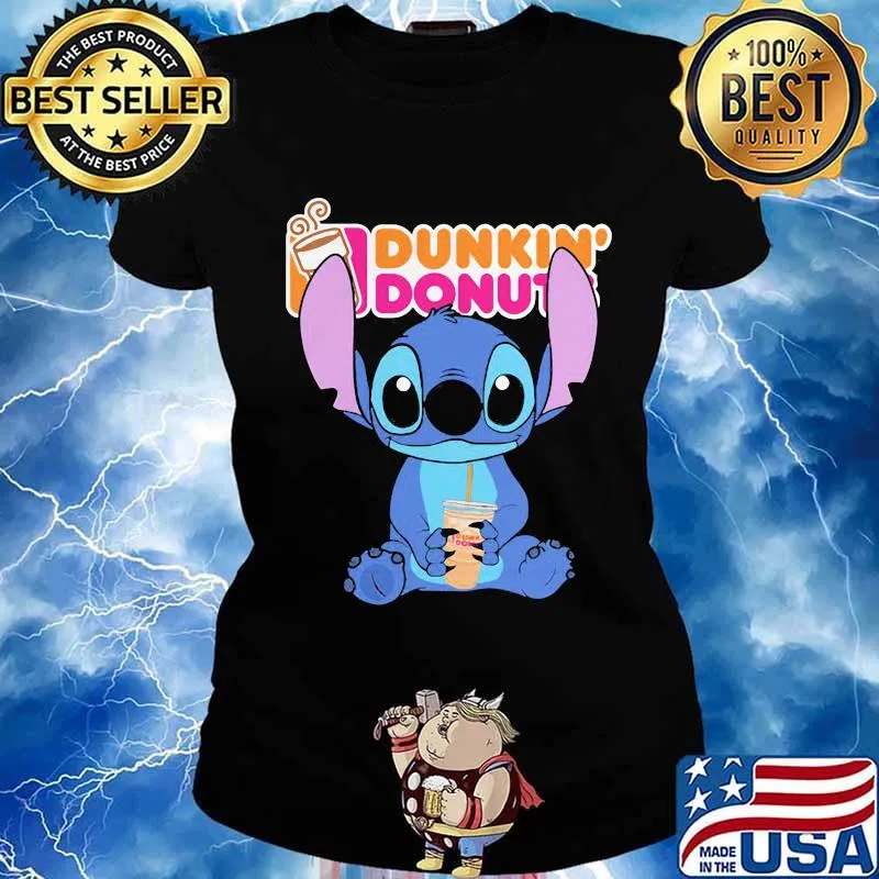Disney stitch dunkin donuts logo s Ladies tee