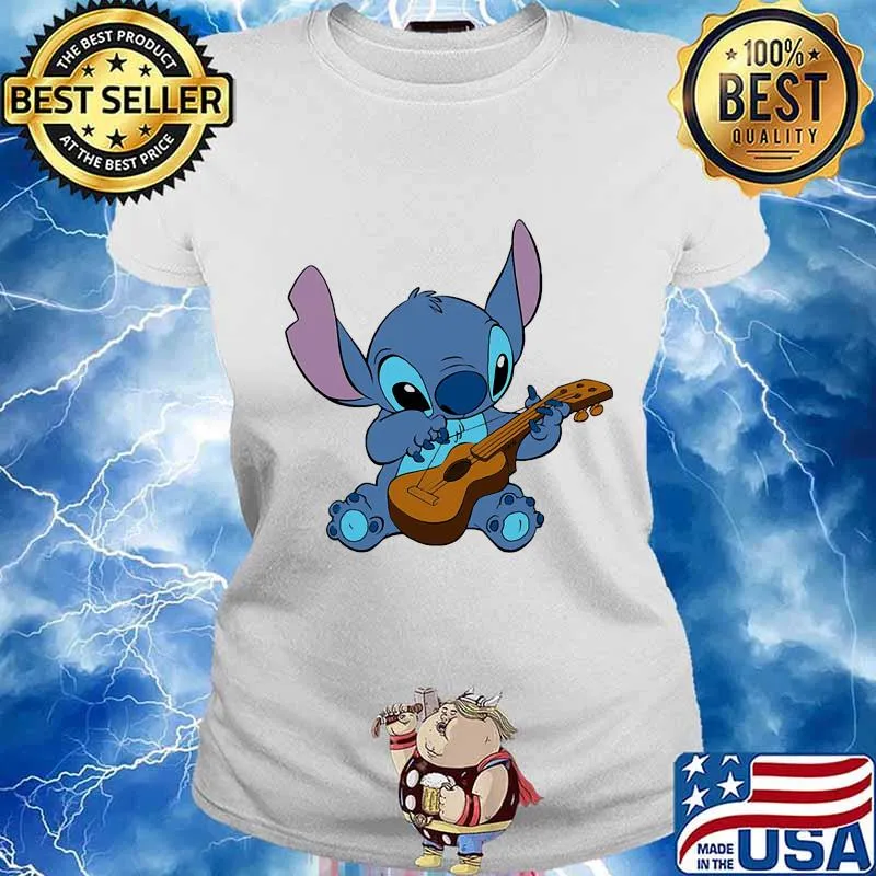 Disney stitch playing piano s Ladies tee