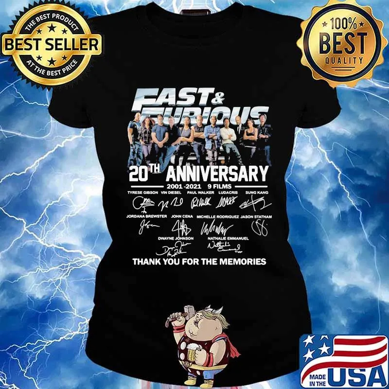 Fast and furious 20th anniversary 2001 2021 9 films thank for the memories signatures s Ladies tee
