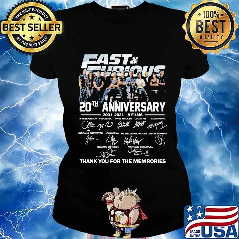 Fast and furious 20th anniversary 2001 2021 9 films thank for the memories signatures s Ladies tee
