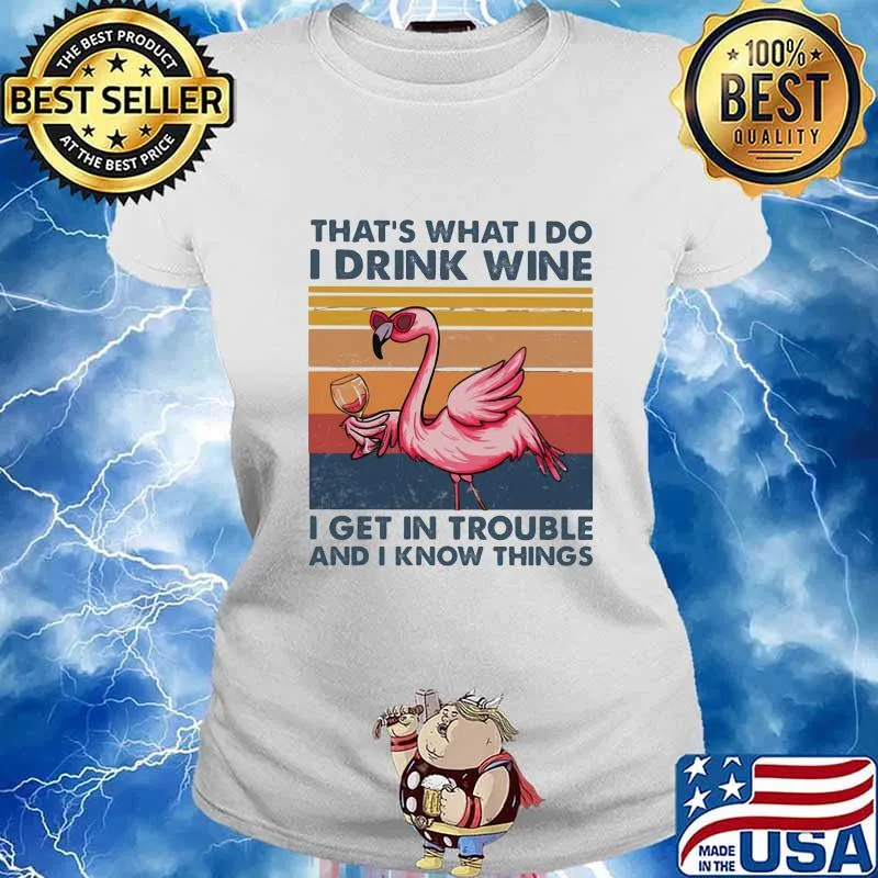 Flamingo that's what i do i drink wine i get in trouble and i know things vintage retro s Ladies tee