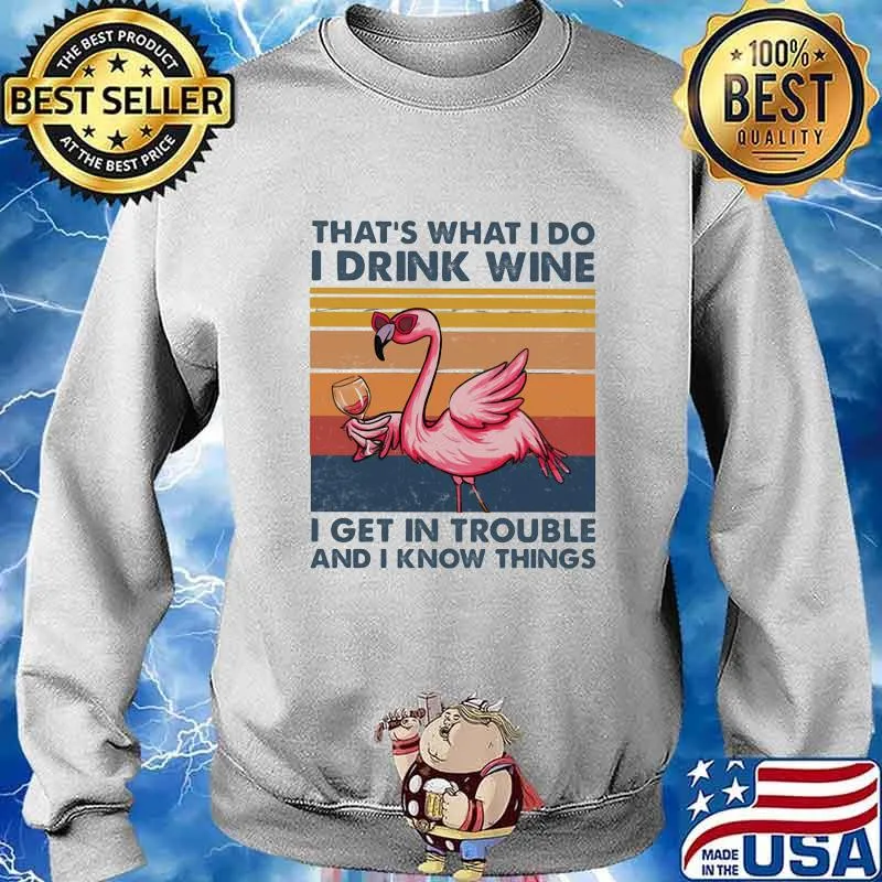 Flamingo that's what i do i drink wine i get in trouble and i know things vintage retro s Sweater