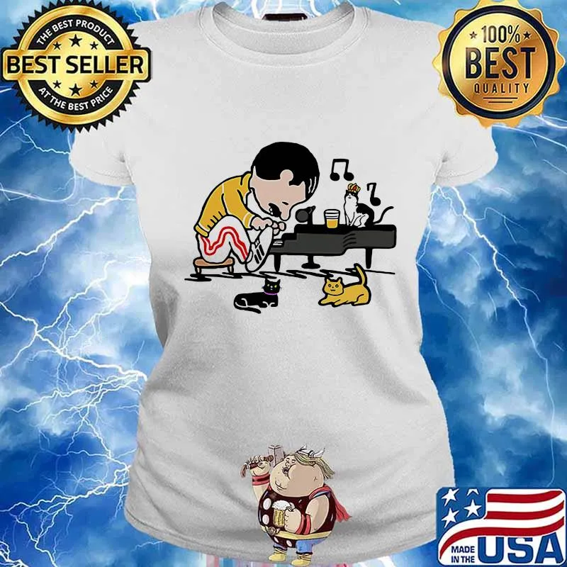 Freddie mercury playing piano with cats s Ladies tee