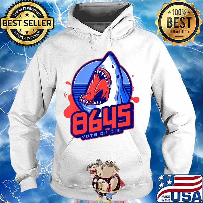 Fun 8645 Sports Logo Style w Shark Vote or Die! Halftone T-Shirt Hoodie