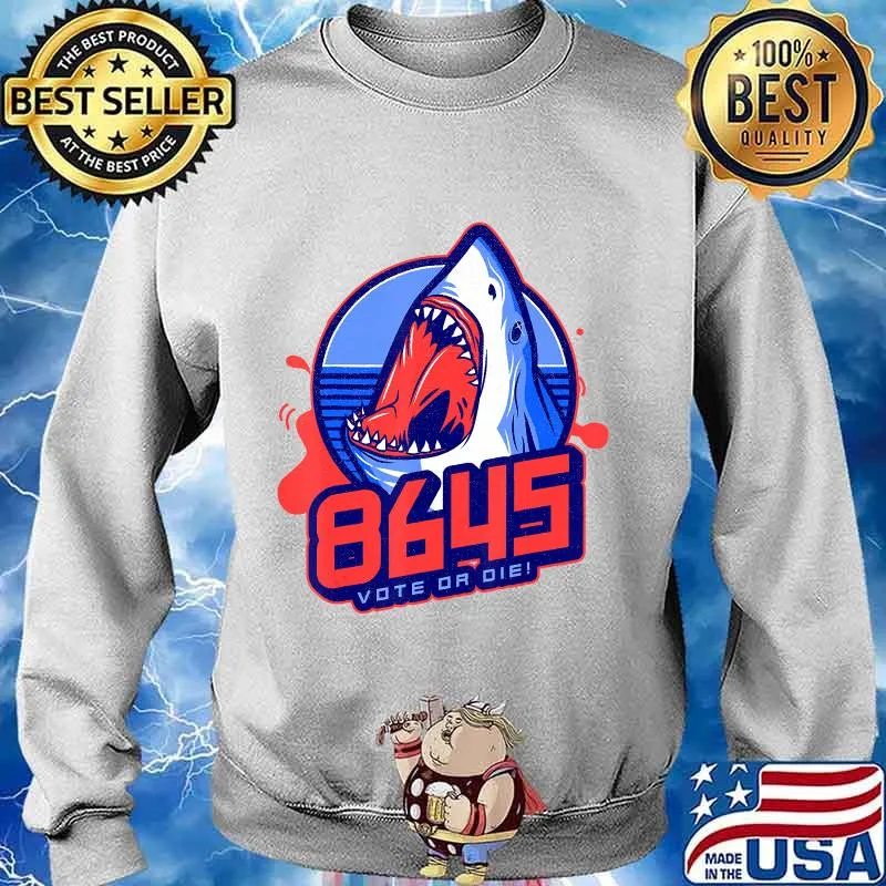 Fun 8645 Sports Logo Style w Shark Vote or Die! Halftone T-Shirt Sweater