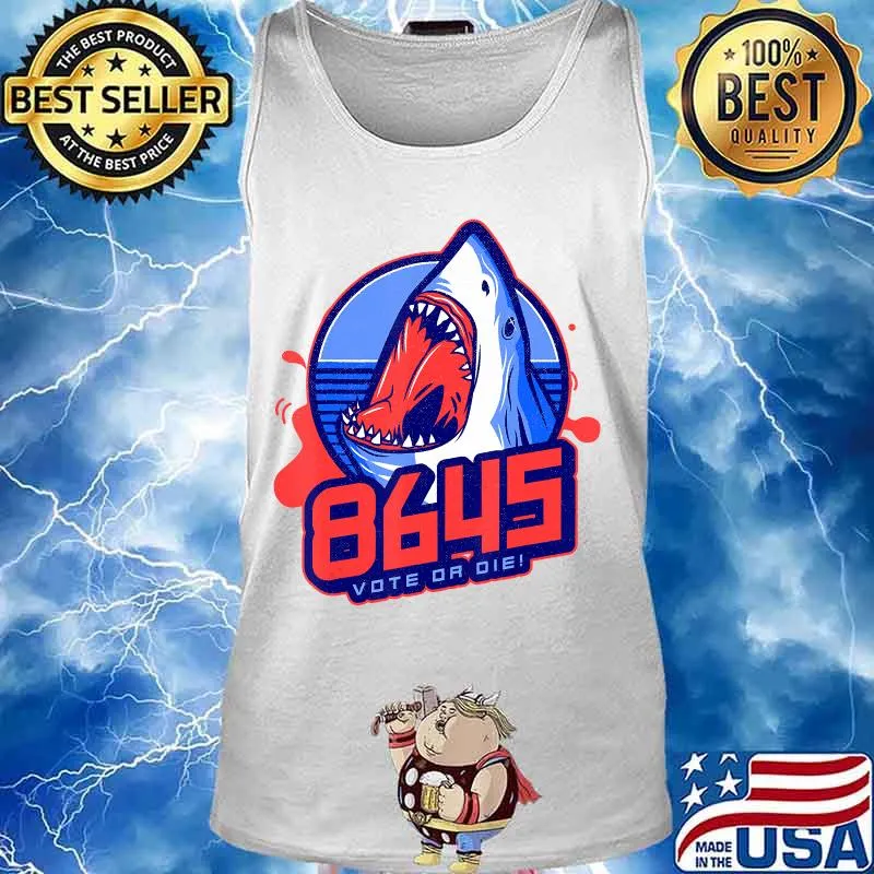 Fun 8645 Sports Logo Style w Shark Vote or Die! Halftone T-Shirt Tank top