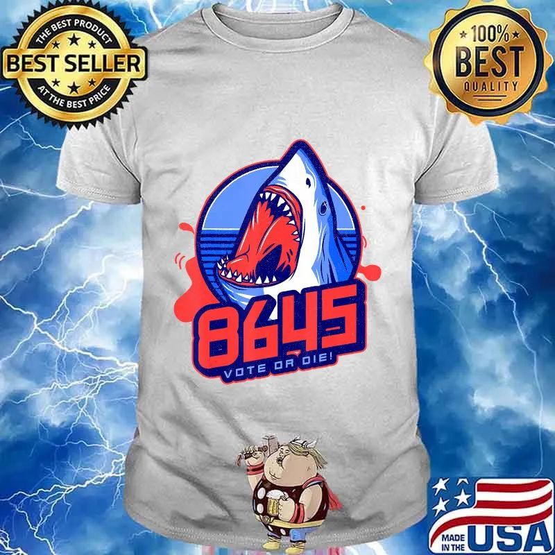 Fun 8645 Sports Logo Style w Shark Vote or Die! Halftone T-Shirt