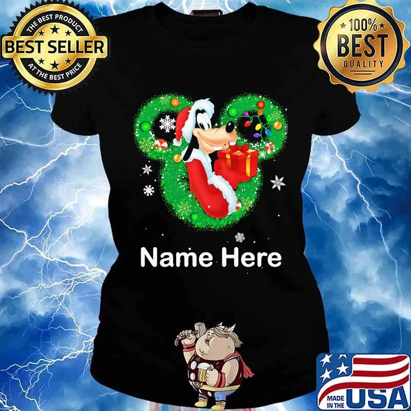 Goofy dog mickey mouse name here christmas s Ladies tee