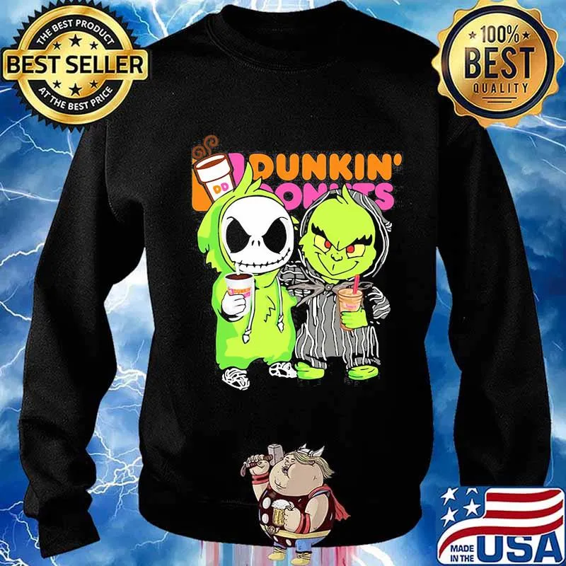 Grinch and jack skellington drink dunkin donuts s Sweater