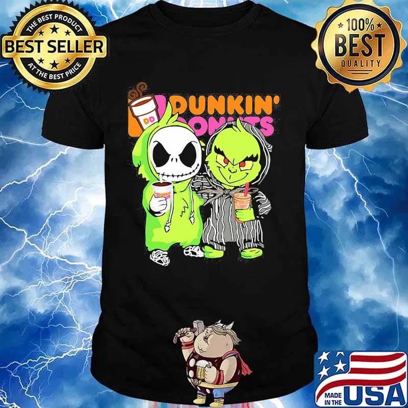 Grinch and jack skellington drink dunkin donuts shirt