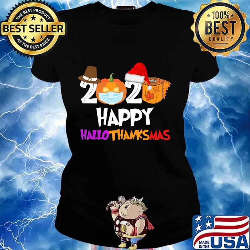 Happy Hallothanksmas 2020 halloween Pumpkin Wearing Mask T-Shirt Ladies tee