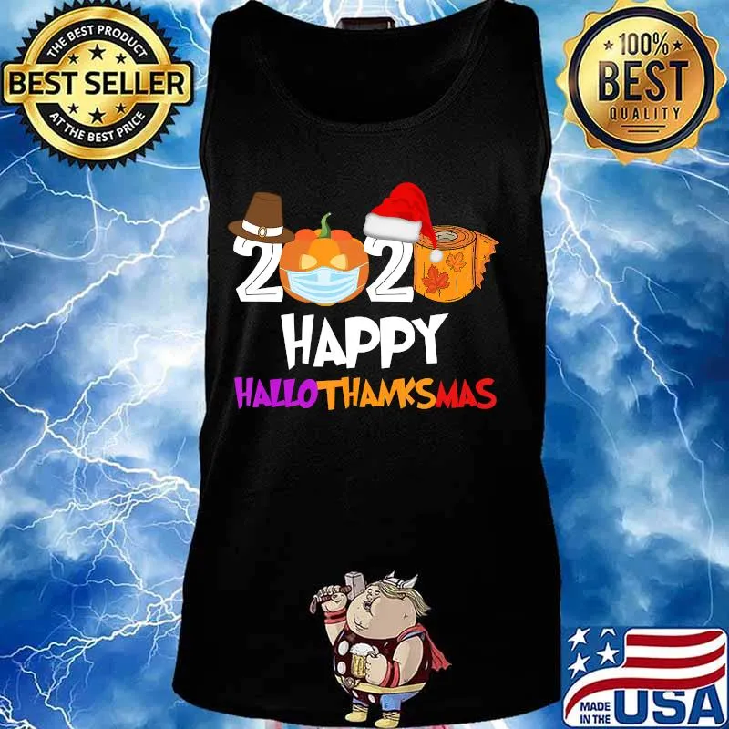 Happy Hallothanksmas 2020 halloween Pumpkin Wearing Mask T-Shirt Tank top