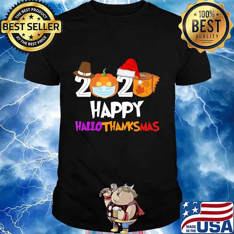 Happy Hallothanksmas 2020 halloween Pumpkin Wearing Mask T-Shirt