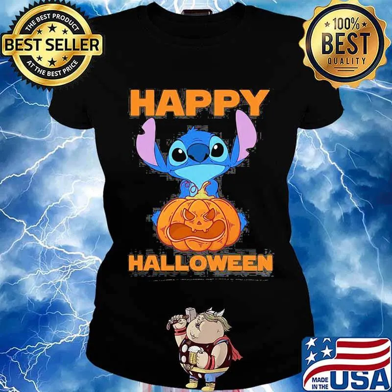 Happy halloween stitch hug pumpkin s Ladies tee