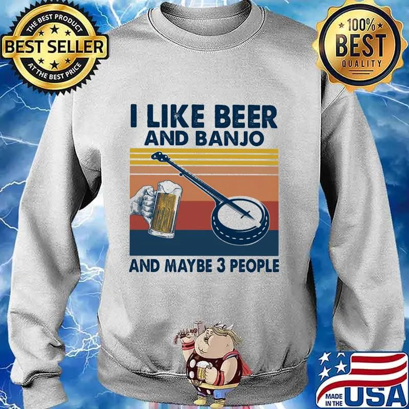 I like beer and banjo and maybe 3 people vintage retro s Sweater