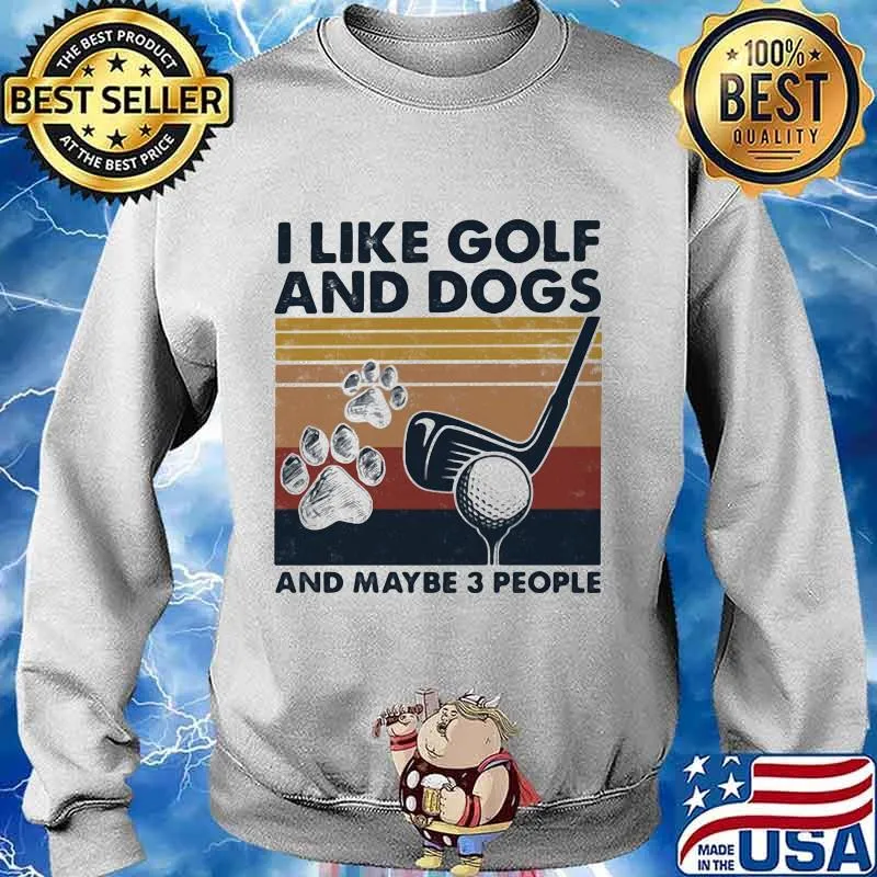 I like golf and dogs and maybe 3 people vintage retro s Sweater