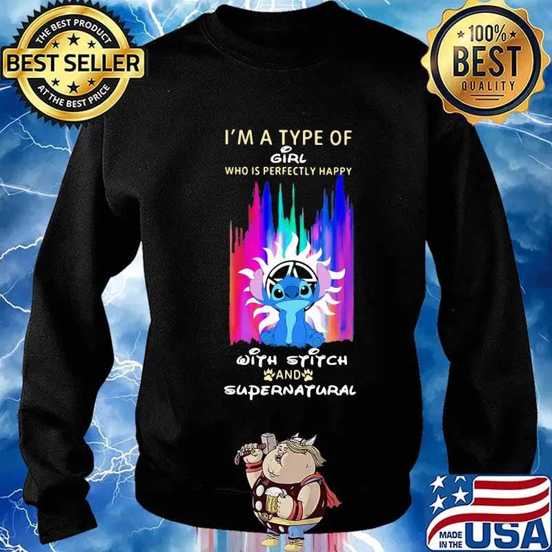I'm a type of girl who is perfectly happy with stitch and supernatural s Sweater