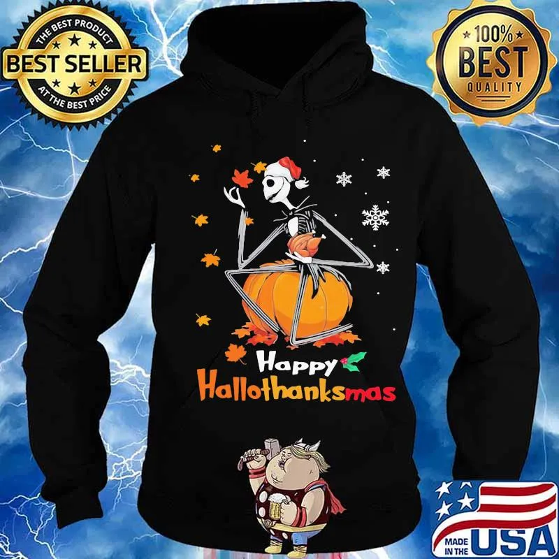 Jack skellington happy hallothanksmas halloween thanksgiving christmas s Hoodie