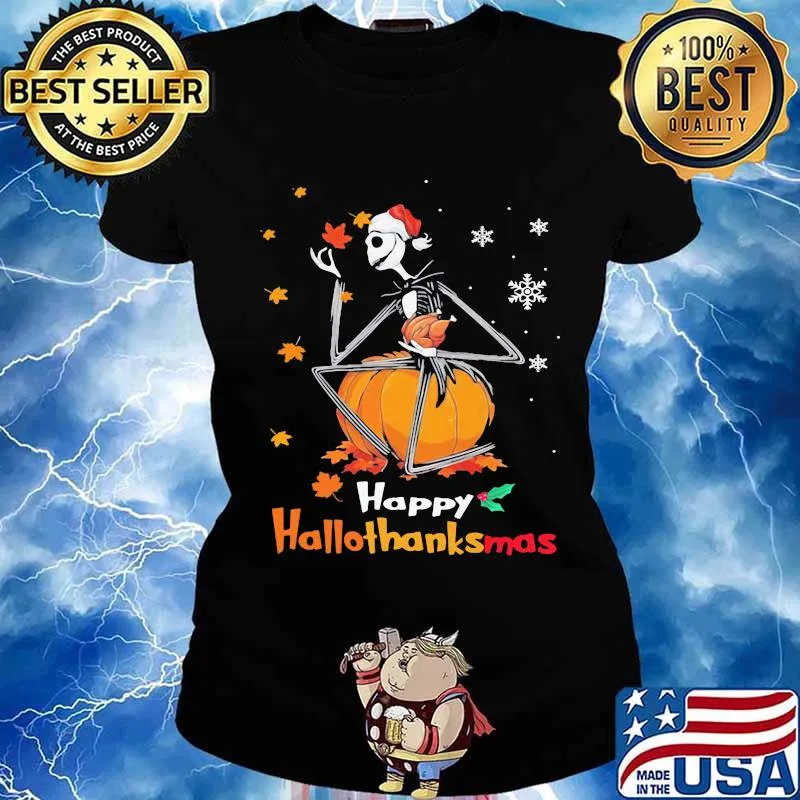 Jack skellington happy hallothanksmas halloween thanksgiving christmas s Ladies tee