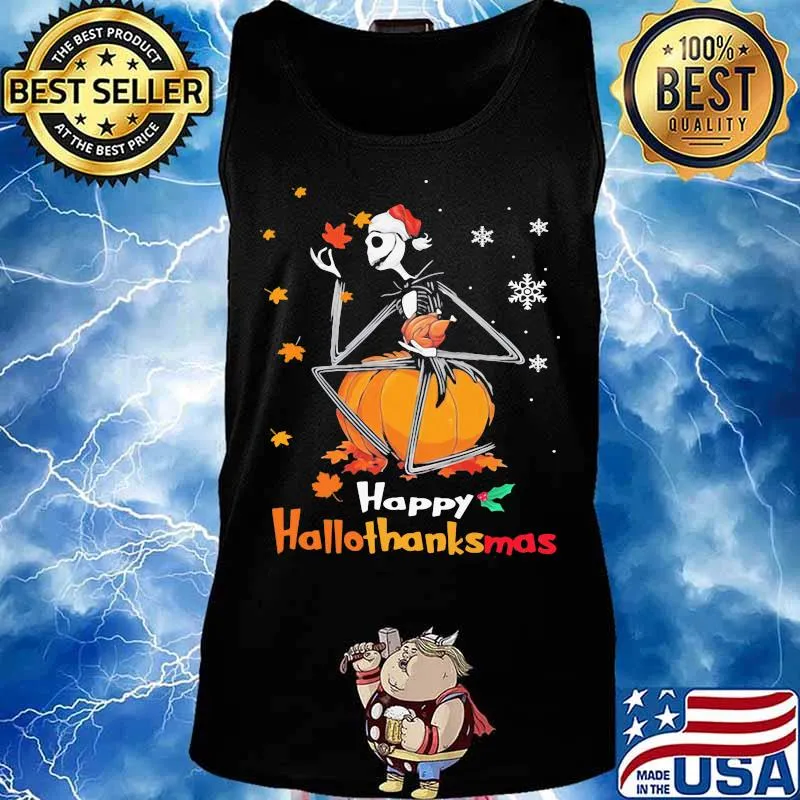 Jack skellington happy hallothanksmas halloween thanksgiving christmas s Tank top