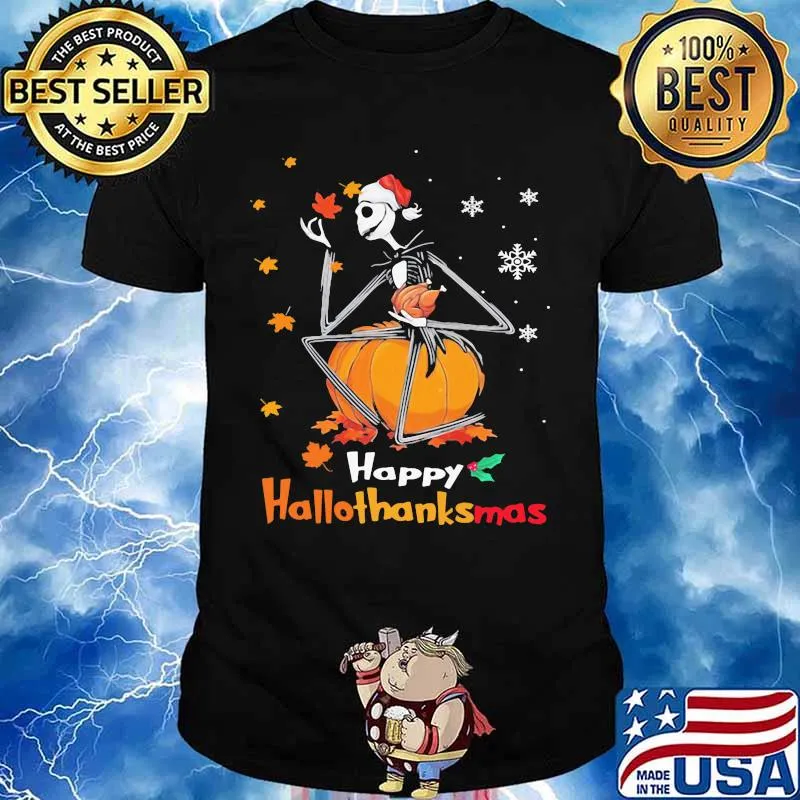 Jack skellington happy hallothanksmas halloween thanksgiving christmas shirt