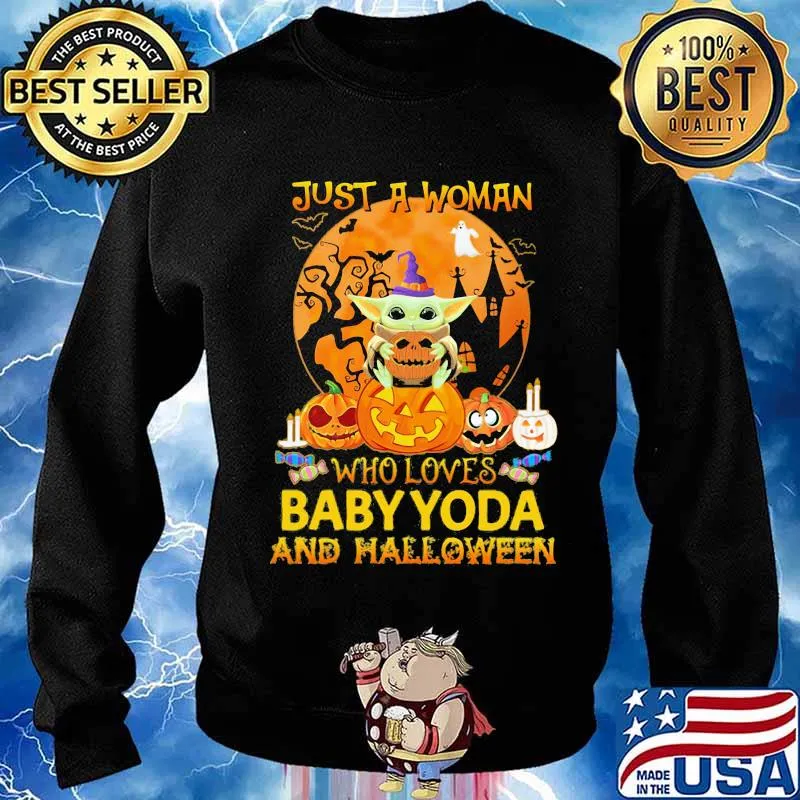 Just a woman who loves baby yoda and halloween moon s Sweater