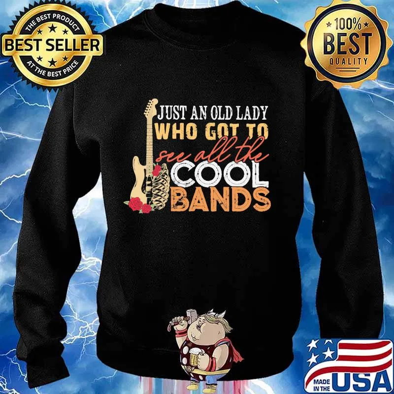 Just an old lady who got to see all the cool band suitar rose s Sweater