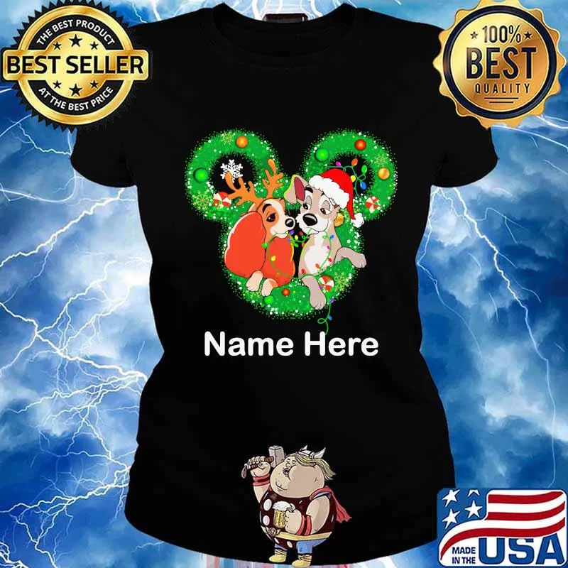 Lady and the tramp mickey mouse name here christmas s Ladies tee