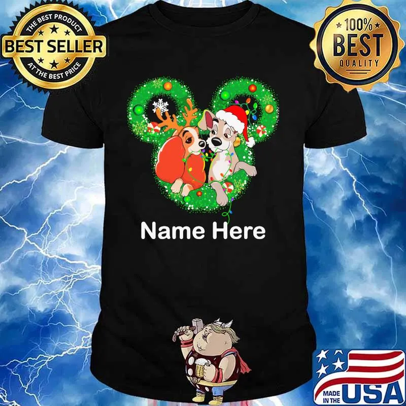 Lady and the tramp mickey mouse name here christmas shirt