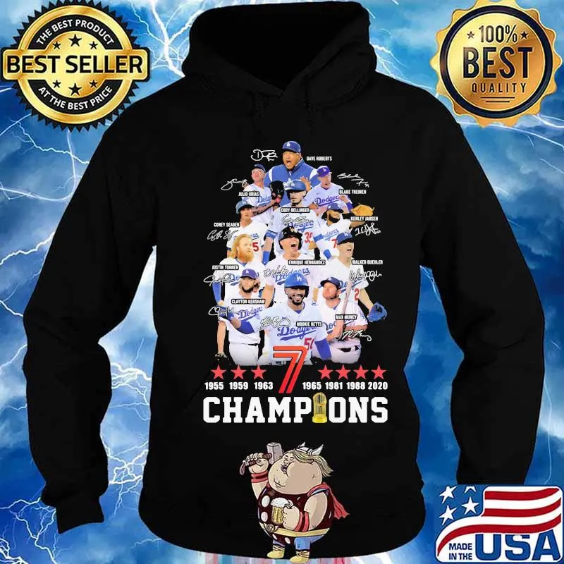 Los angeles dodgers 1955 1959 1963 7 1965 1981 1988 2020 champions signatures s Hoodie