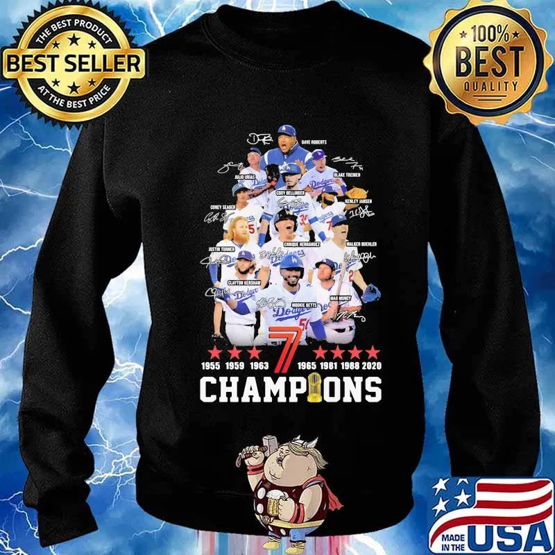 Los angeles dodgers 1955 1959 1963 7 1965 1981 1988 2020 champions signatures s Sweater