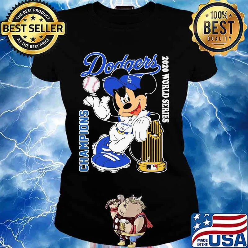 Los angeles dodgers world series mickey mouse disney baseball s Ladies tee