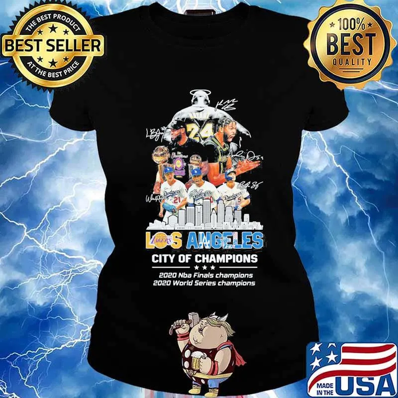 Los angeles lakers city of champions 2020 nba finals champions 2020 world series champions signatures s Ladies tee