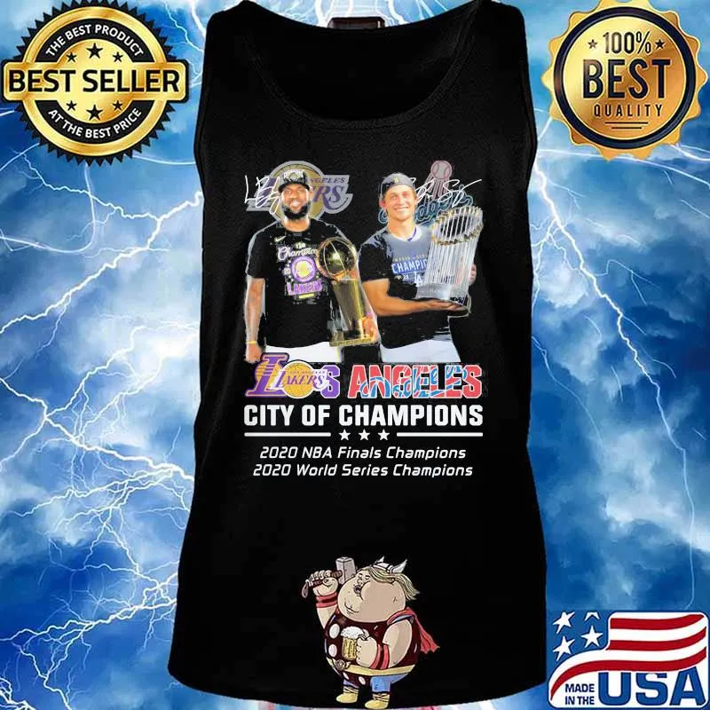 Los angeles lakers - dodgers city of champions 2020 nba finals champions 2020 world series champions signatures s Tank top