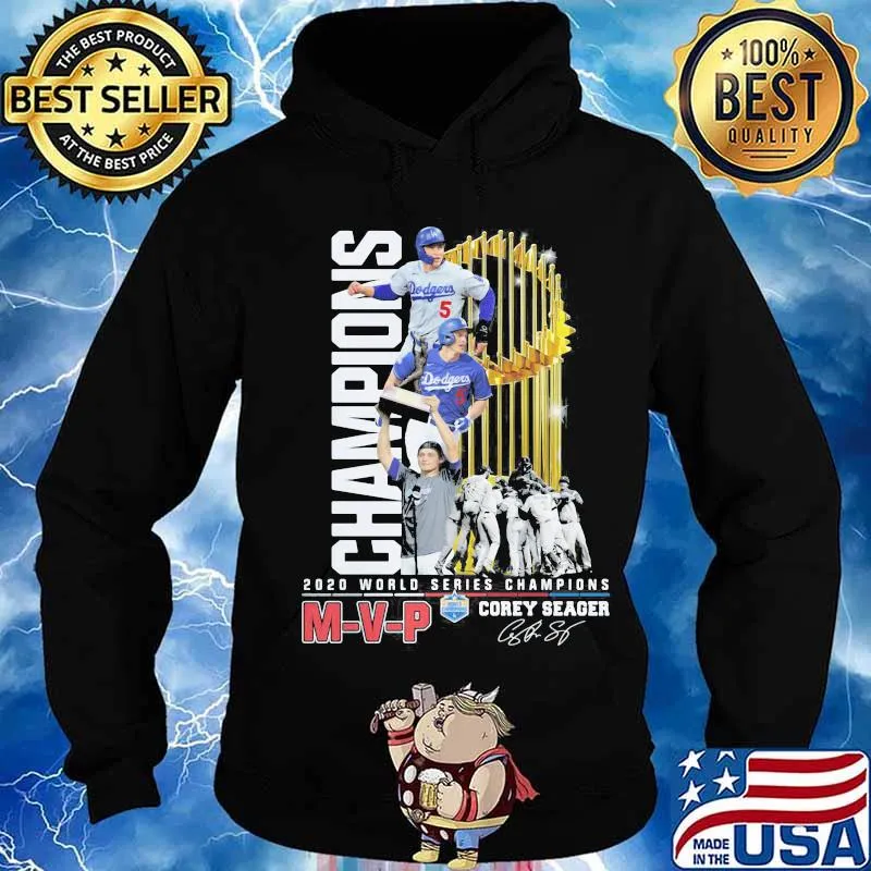 M-V-P 2020 world series champions los angeles dodgers corey seager cup signature s Hoodie